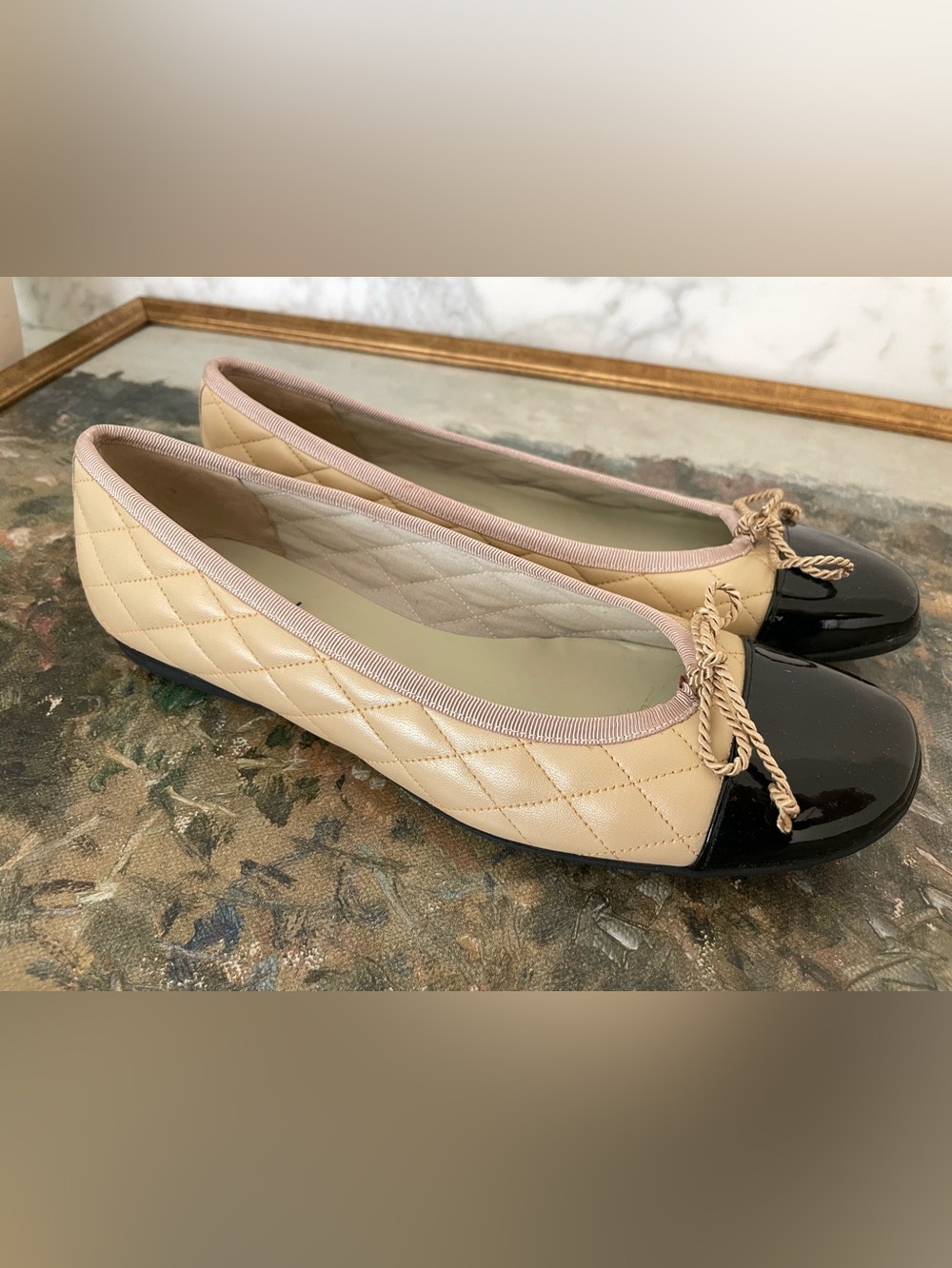 French Sole FS‎ / NY Ballet Flats Size 6.5 Beige Black Cap Toe - Picture 5 of 9